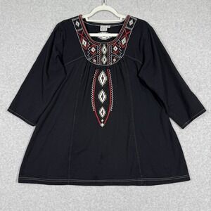 Parsley and Sage Top Women XL Tunic Embroidered Folk Southwest 3/4 Sleeve Blouse